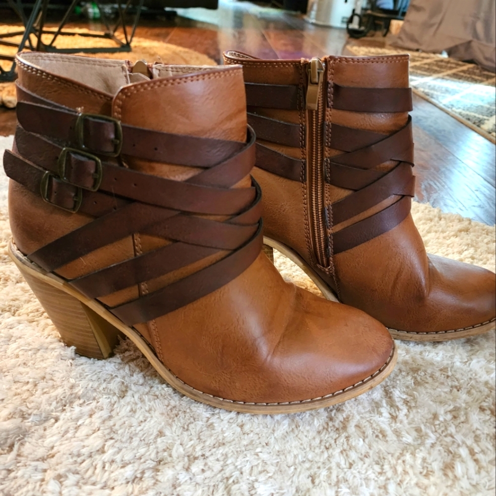 Brown heeled booties
